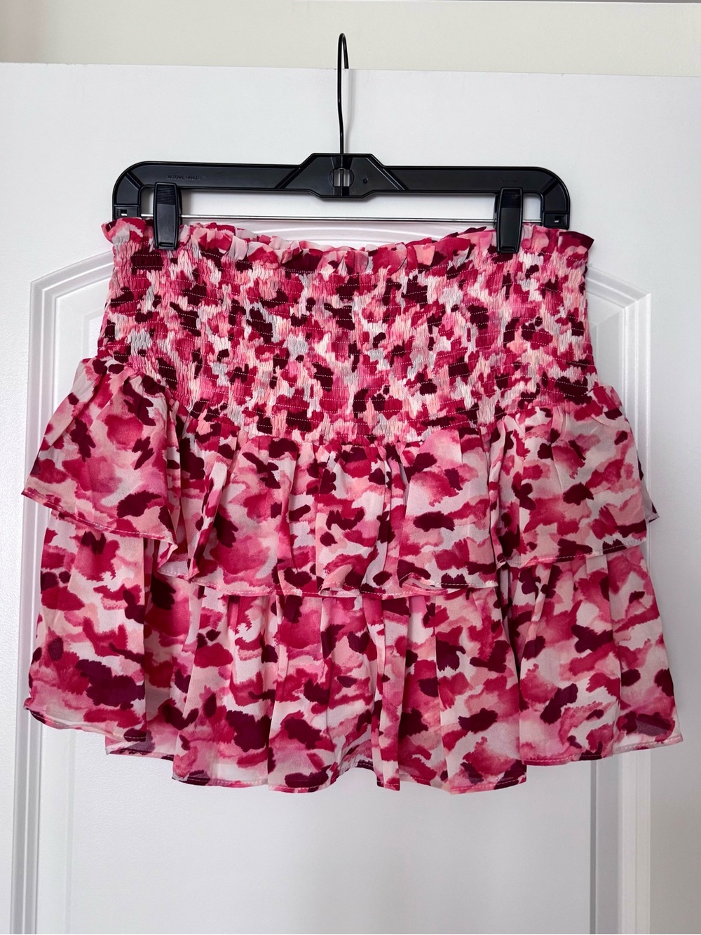 Blu Pepper Pink Watercolor Print Tiered Ruffle Skirt NWT